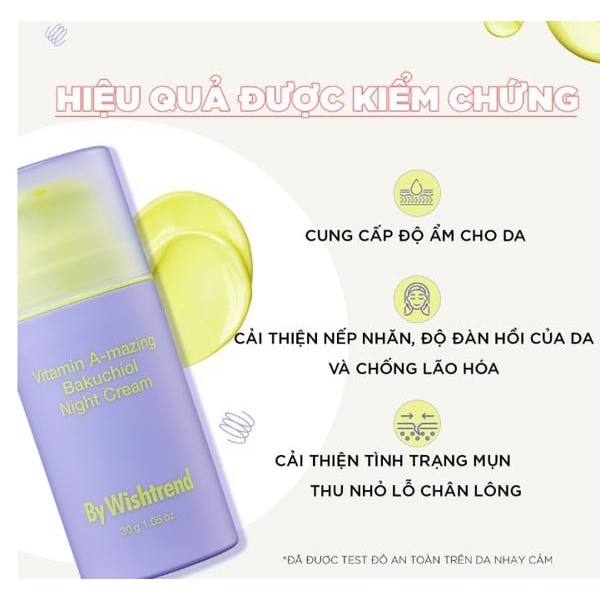 Kem dưỡng By Wishtrend Vitamin A-mazing Bakuchiol Night Cream 30g ngừa lão hóa