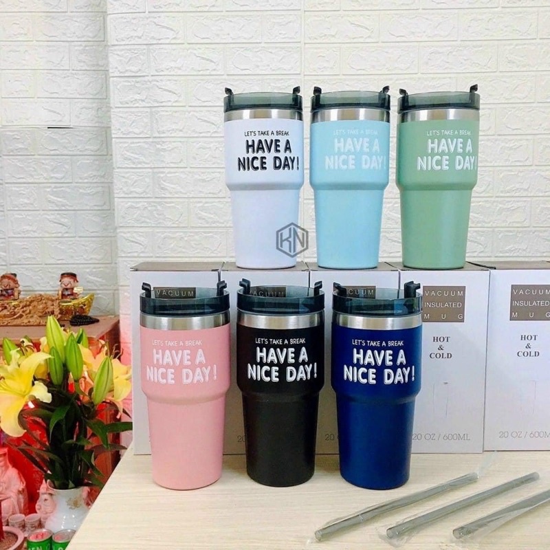 &quot;Ly giữ nhiệt HAVE A NICE DAY 600ml cao cấp dung tích lớn, inox 304 chất lượng cao bảo hành 6 thánh hàng loại 1