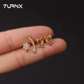 Khuyên vành tai 7UANX bằng thép không gỉ thiết kế hoa/ đường cong/ bướm rỗng 16 gauge