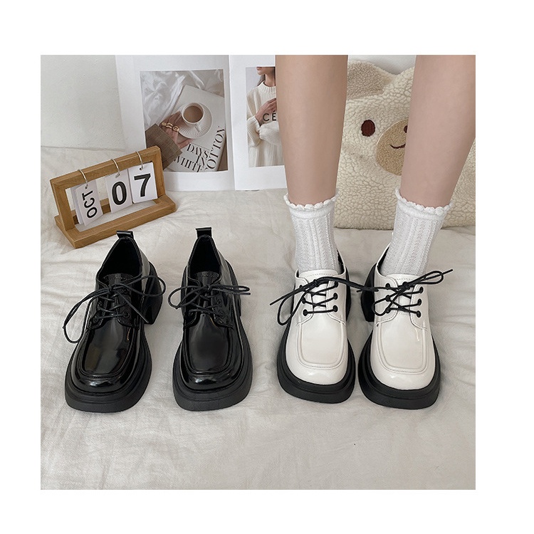 Giày Cao Gót Da Mũi Vuông Phong Cách Anh Quốc Thời Trang Xuân Thu 2023 Cho Nữ