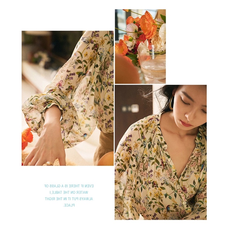 Áo Sơ Mi Chiffon Tay Lỡ Cổ Chữ V Họa Tiết Hoa Phong Cách Pháp Thời Trang Mùa Hè Cho Nữ