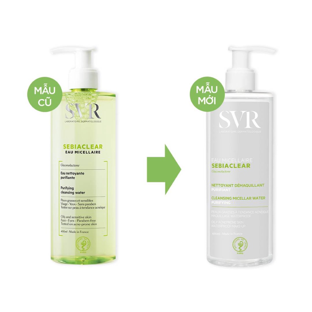 Nước làm sạch da, tẩy trang và giúp loại bỏ dầu cho da SVR SEBIACLEAR Eau Micellaire 75/400ml Nhập Khẩu Chính Hãng