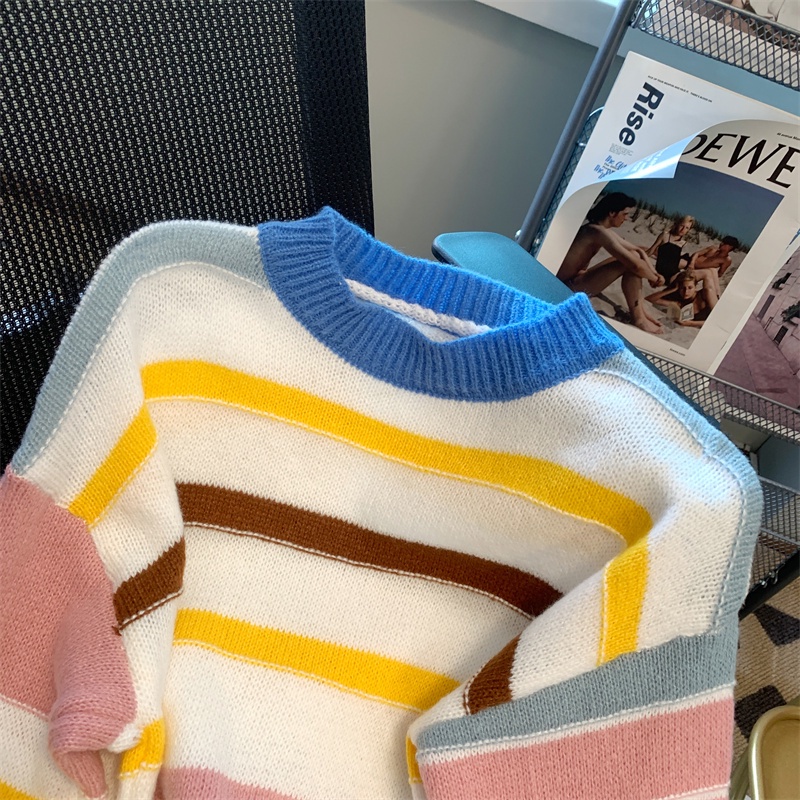 Áo sweater Dáng Rộng Họa Tiết Cầu Vồng Xinh Xắn Theo Phong Cách retro