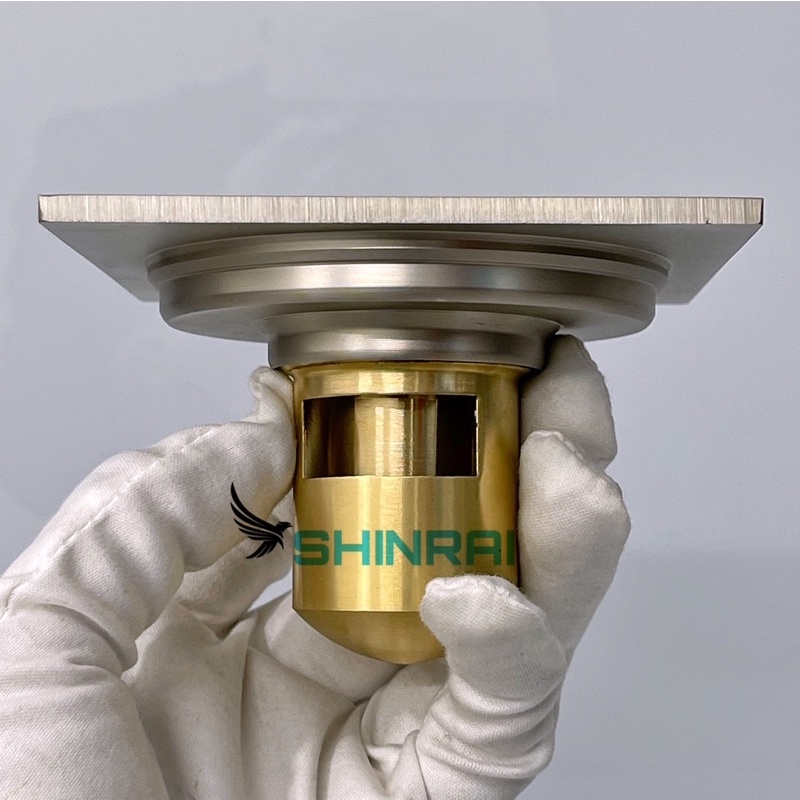 ( 10*10 Đồng Thau Đúc - Mạ Niken Xước Mờ ) Phễu Thoát Sàn , Ga Thoát Sàn Chống Mùi Hôi Nhà Tắm SHINRAI