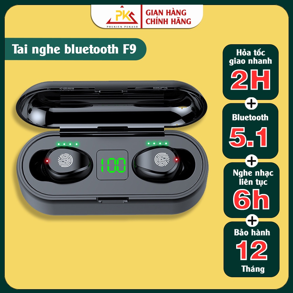 Tai Nghe Bluetooth AMOI F9 TWS 5.0 bản QUỐC TẾ kết nối không dây cảm ứng chống nước IPX5, chống ồn pin 2500mAh - PUKASO