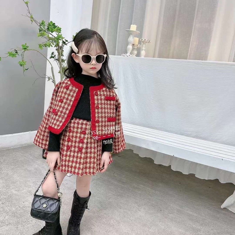 Set váy dạ đỏ đẹp hàng cao cấp Quảng Châu cho bé gái