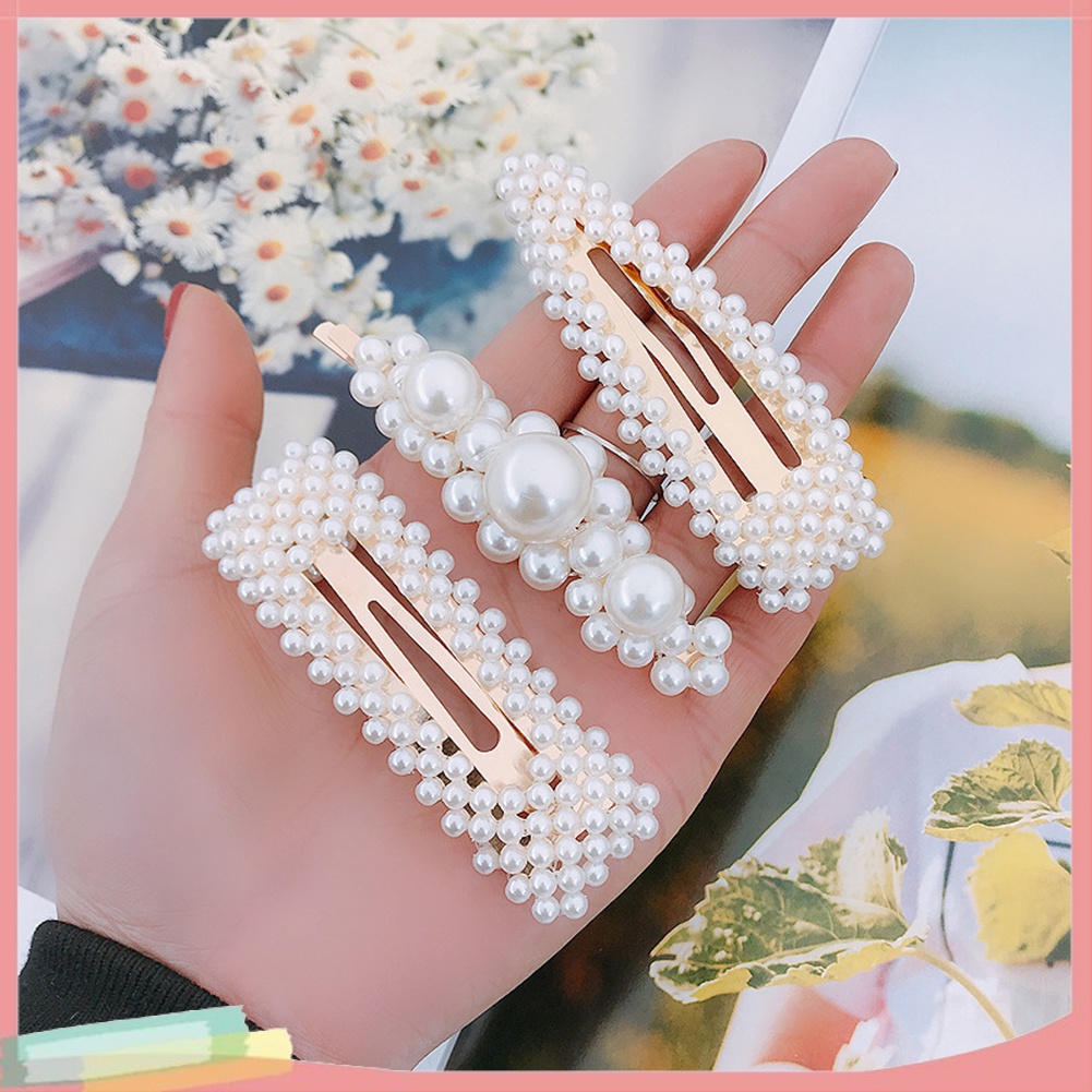 Kẹp tóc kim loại đính ngọc trai giả thời trang