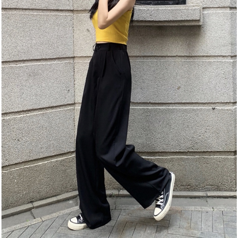 IELGY  IELGY  Quần Dài Lưng Cao Dáng Rộng Phong Cách Hàn Quốc Thời Trang Cho Nữ