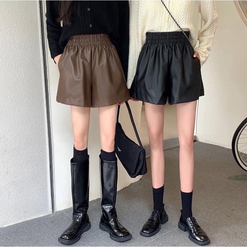 Quần short da cạp chun