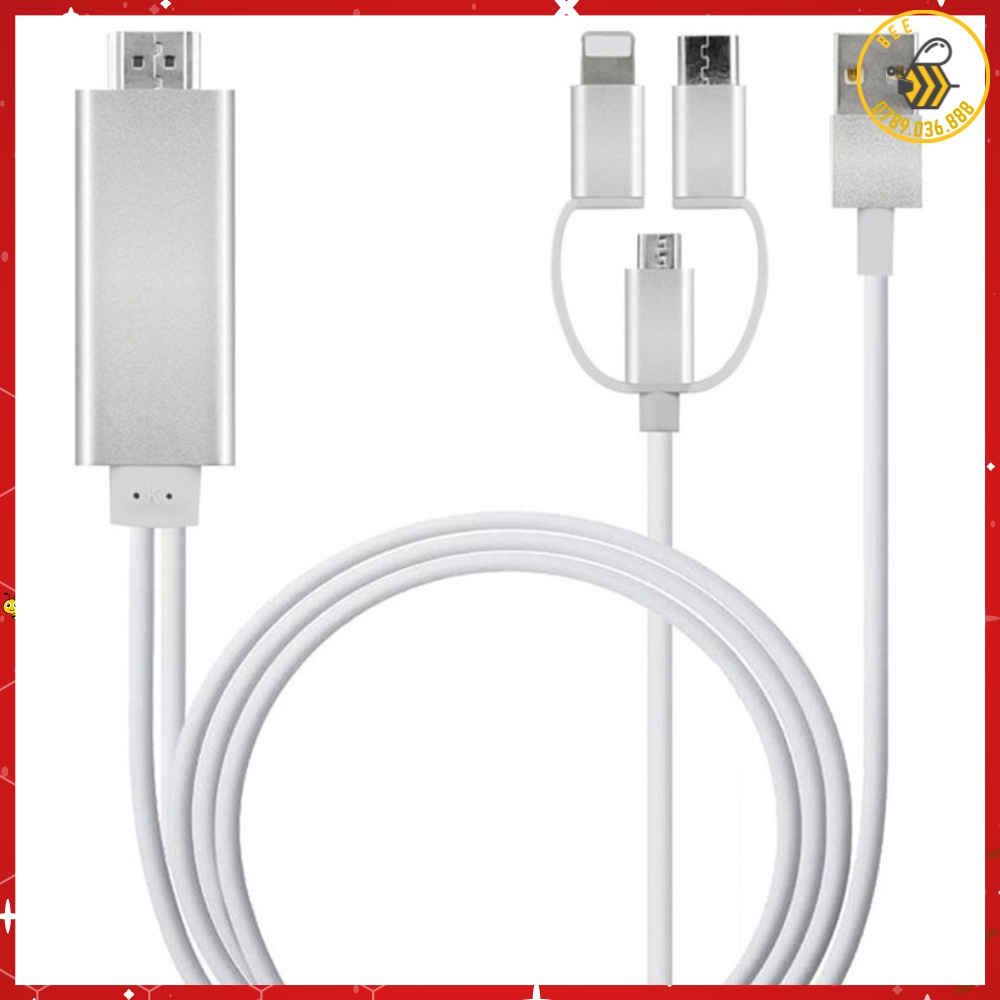 Cáp MHL 3 in 1, Dây kết nối đa năng giữa các dòng điện thoại với thiết máy chiếu và tivi