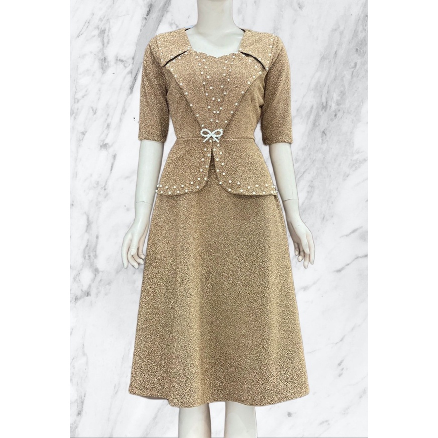 Đầm Kim Tuyến đính hạt châu  trung niên cho mẹ dự tiệc size 50-65kg