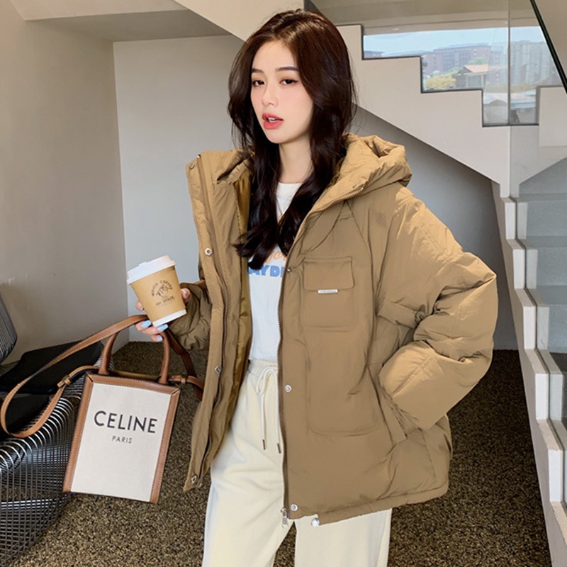 IELGY IELGY Áo Khoác Đệm cotton Có Nón Ấm Áp Thời Trang Hàn Quốc Cho Nữ