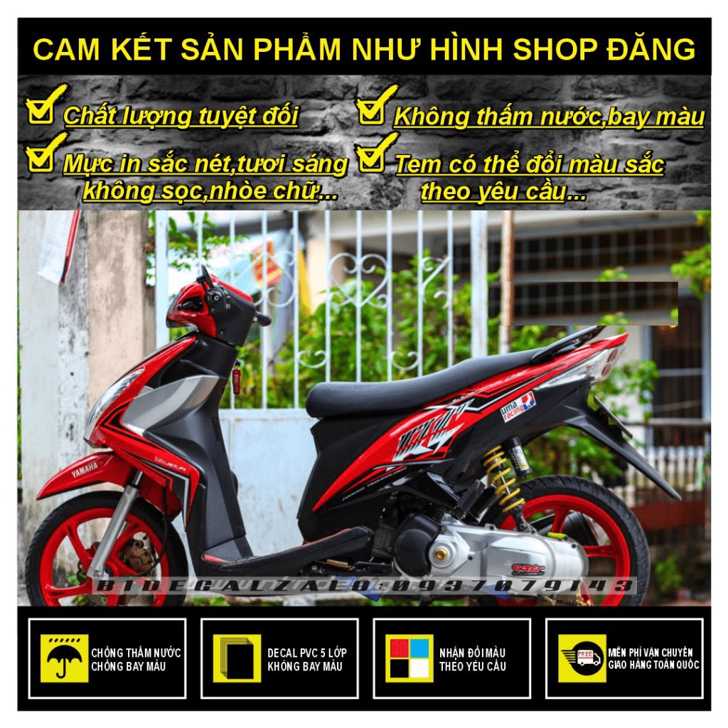 TEM RỜI MIO  MẪU KG DÁN XE ĐỎ - TRUNG DECAL