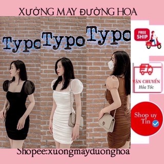 Váy body lưới tay bồng nhẹ 3 màu siêu đẹp (kèm ảnh thật)
