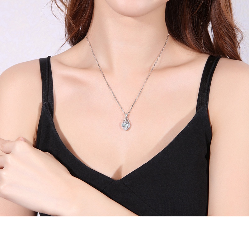 PANDORA Vòng cổ Mạ Bạc 925 Mặt Hình Vương Miện / Trái Tim Đính Đá Zircon Thời Trang Cho Nữ