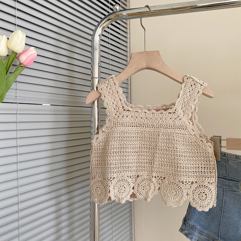 Set Áo Hai Dây Dệt Kim + Quần Short Denim Phong Cách Hàn Quốc Thời Trang Mùa Hè Cho Bé Gái