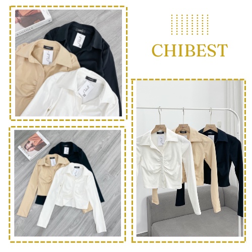 Áo croptop borip tay dài nhún ngực phong cách đơn giãn phù họp mọi lứa tuổi CHIBEST LAB119