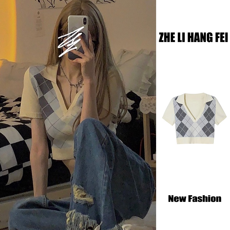 Áo Dệt Kim Ngắn Tay Lưng Cao Thời Trang Quyến Rũ