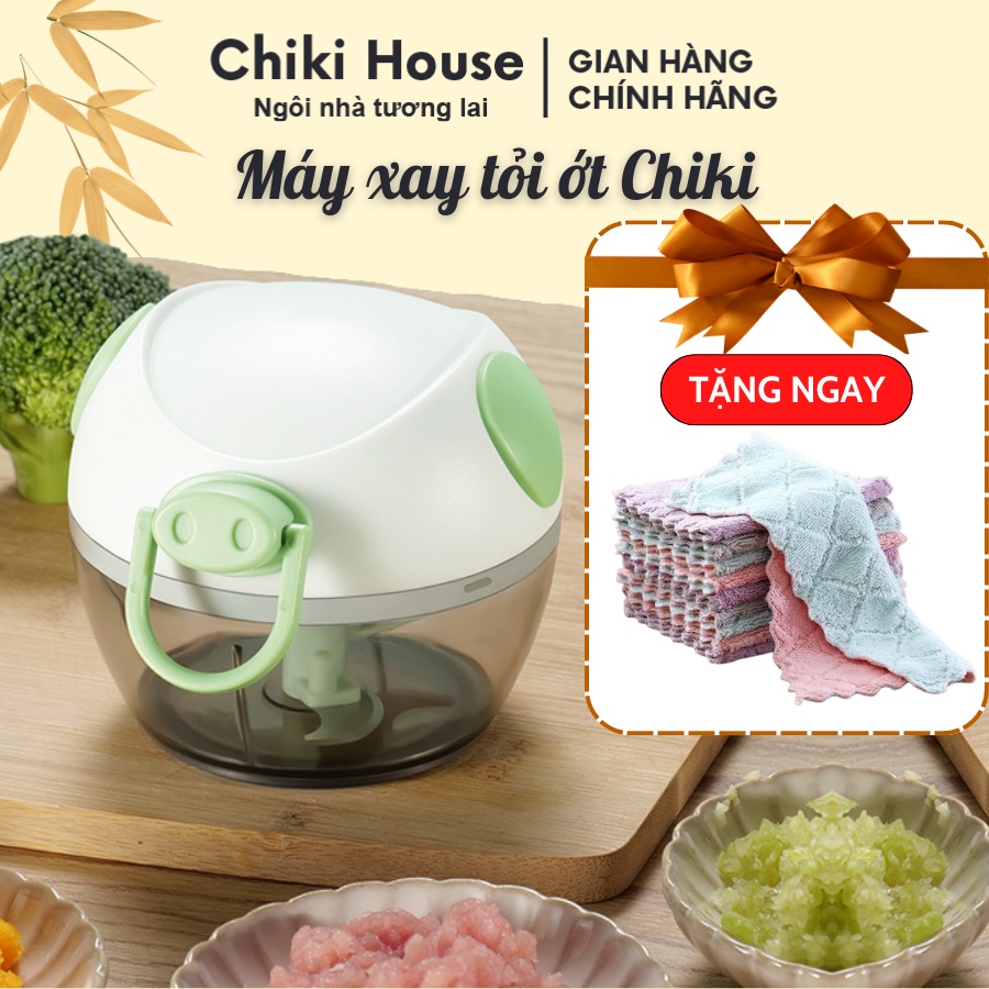 Máy Xay Tỏi Ớt Cầm Tay Mini Chiki House - Hàng Chính Hãng 3 Lưỡi Dao Bằng Thép Không Gỉ Sắc Bén, Nhỏ Gọi, Dễ Vệ Sinh