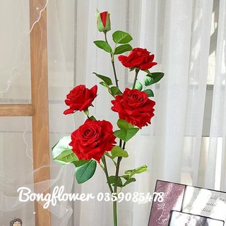 Cành Hồng Nhung Giả 5 Bông Cành Dài 80cm