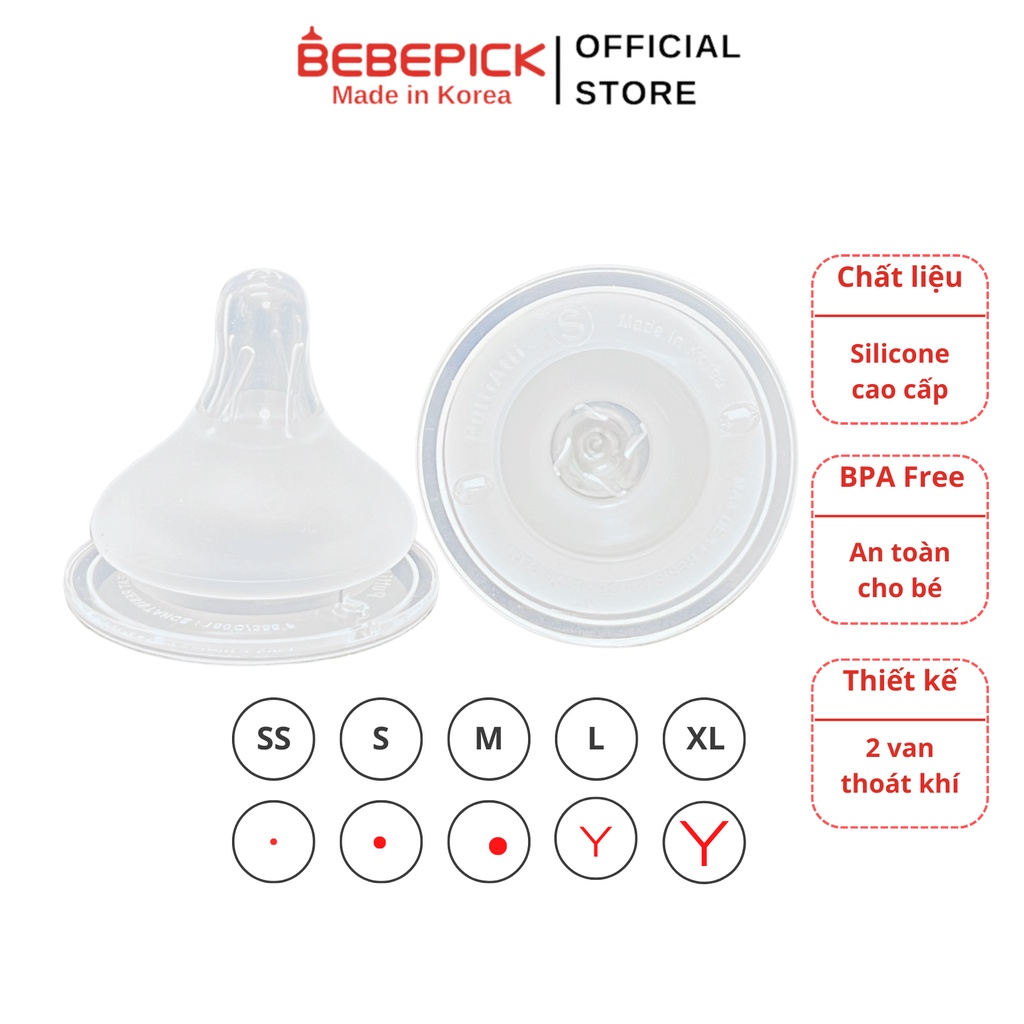 Núm ti Bebepick cho bé silicone siêu mềm đủ size SS/S/M/L/XL