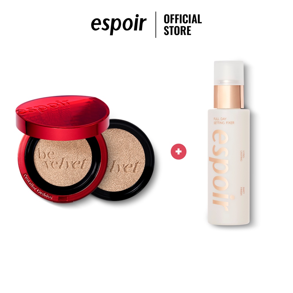 Combo Espoir Phấn Nước Siêu Mịn Be Velvet Cover Cushion Và Xịt Khóa Lớp Nền Espoir Full Day Setting Fixer