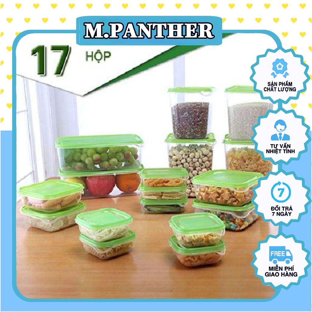 Bộ 17 Hộp nhựa đựng đồ ăn,Hộp nhựa, Hộp Bảo Quản thức ăn,Nhựa dẻo,bền ,đẹp tiện lợi