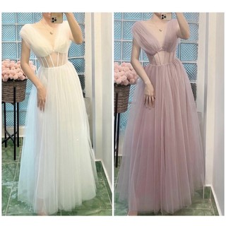 Đầm xoè trễ vai chất lưới phong cách ngọt ngào