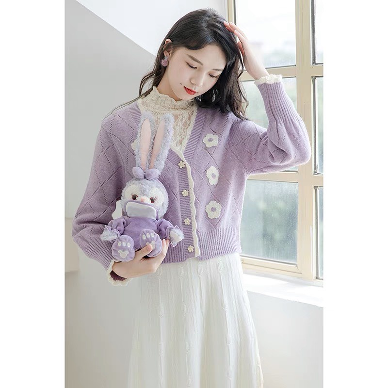 Áo cardigan nữ thời trang quảng châu phối màu đen trắng họa tiết hình trám dễ thương min.strore365