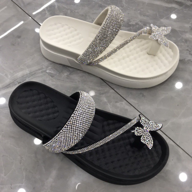 Dép Nữ Xỏ Ngón Đính Charm Hình Bướm Đế Dày Bánh Mì Cao 5cm Tôn Dáng TRINH LÊ SHOP GIÀY DÉP