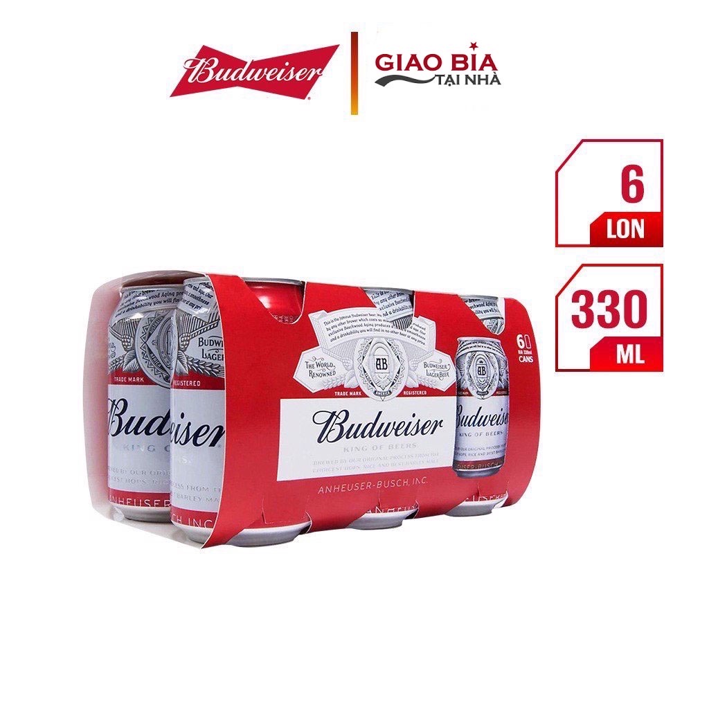 Lốc 6 Lon Bia Budweiser Chính Hãng (330ml/ lon) - Pack 6