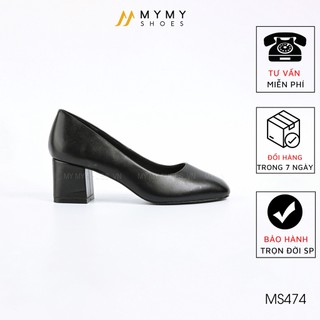 Giày cao gót mũi tròn mymy shoes da lì gót vuông 5p MS474