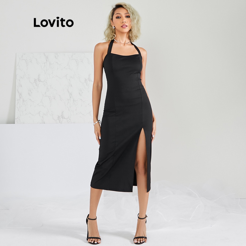 Lovito Váy 2 Dây Trễ Vai GợI CảM L22AD107 (Đen)