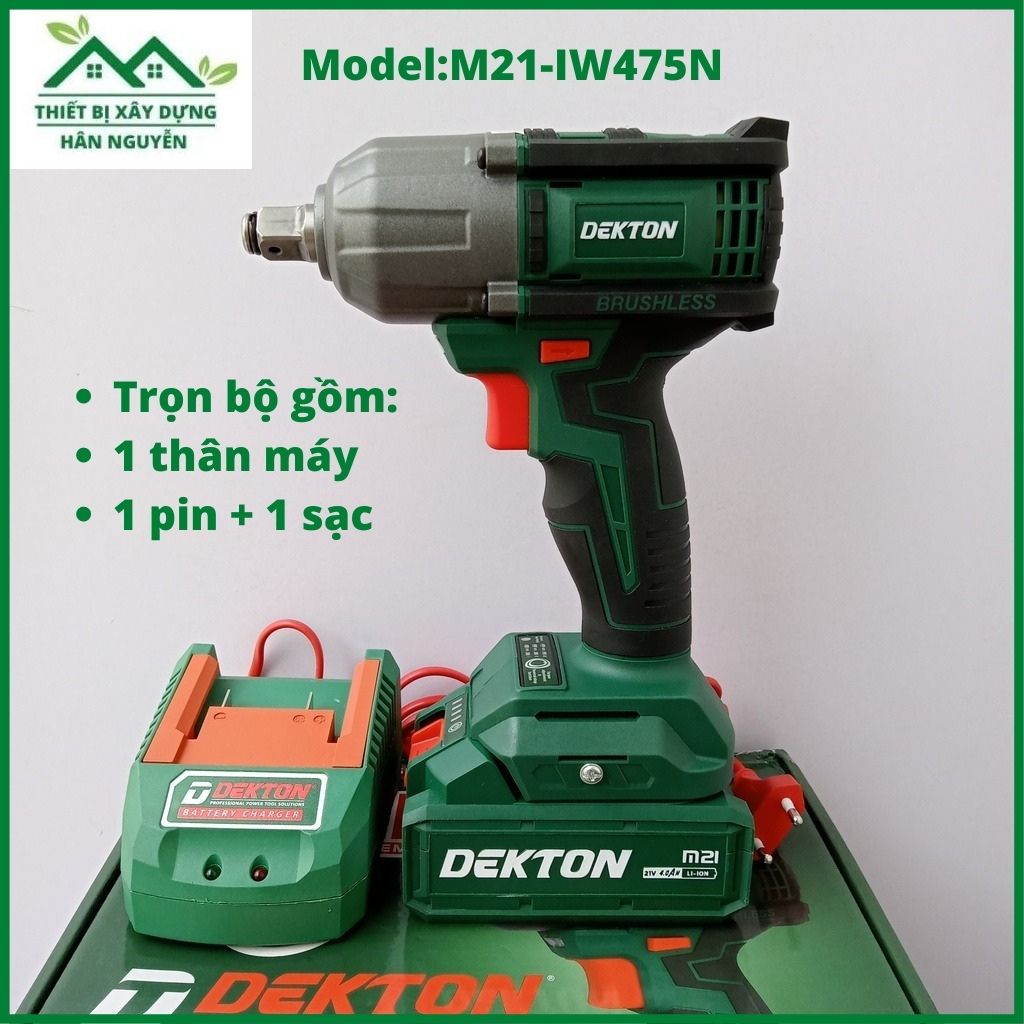 Máy siết bulong Dekton M21-IW475N pin 21V,đầu 1/2"không chổi than,bộ 1 pin