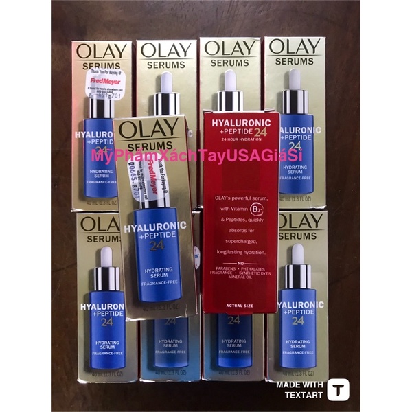 Serum cấp ẩm giảm nếp nhăn Olay Regenerist Hyaluronic Acid + Peptide 24 Hydrating Serum 40ml Hàng Mỹ