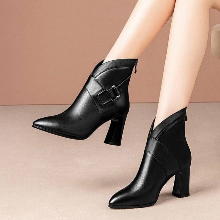 Giày Bốt Cao Gót Cổ Ngắn Mỏng Có Khóa Kéo Sau Phong Cách Pháp Hàng Mới Dành Cho Bạn Nữ