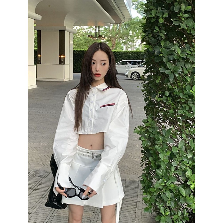 Áo Sơ Mi Tay Dài Có Cổ Dáng Ôm Phong Cách Preppy Thời Trang Mùa Thu Hàng Mới 2022