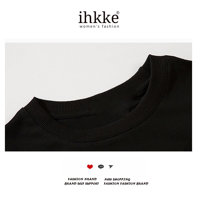ihkke Áo Thun Đen Tay Ngắn In Chữ Lãng Mạn Phong Cách Hàn Quốc Thời Trang Cho Nữ