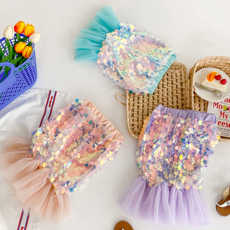 Bộ Váy Hóa Trang Nàng Tiên Cá Đính Sequin Lấp Lánh Dành Cho Bé Gái 1-8 Tuổi