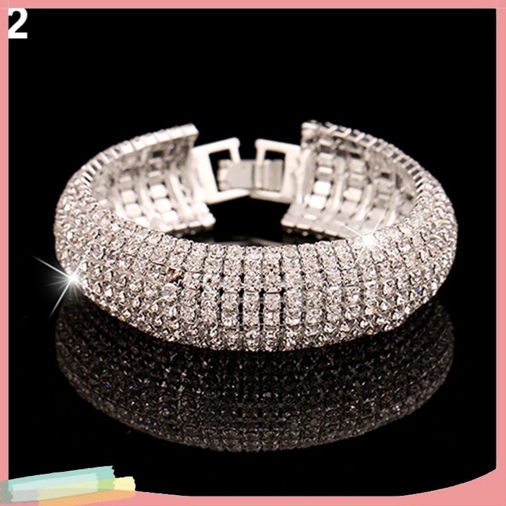 Vòng tay hợp kim đính nhiều hàng đá quý lấp lánh phong cách La Mã sang trọng cho nữ