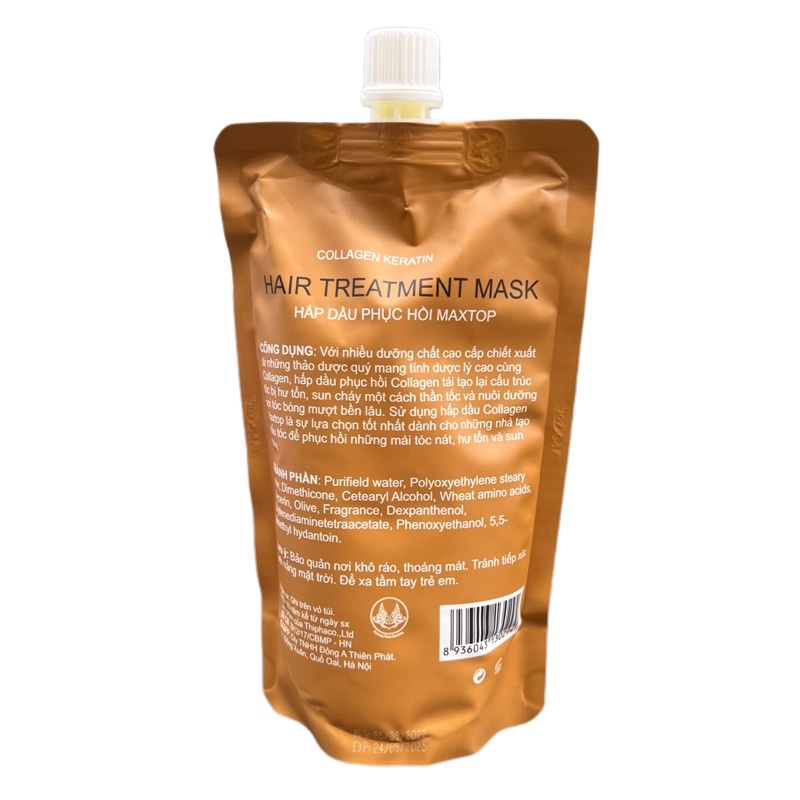 Hấp phục hồi collagen 1 phút Collagen Keratin Hair Treatment Mask MAXTOP 500ml