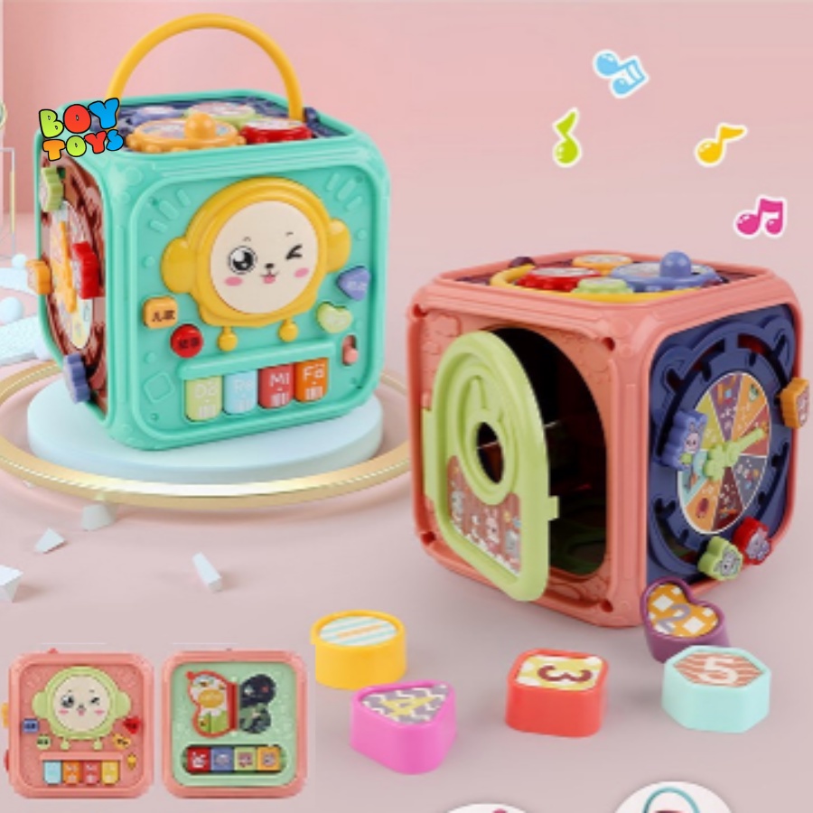 Hộp nhạc ô tô đa năng 6 mặt có đèn, nhạc, hình khối giúp bé phát triển tư duy và nhận biết màu sắc