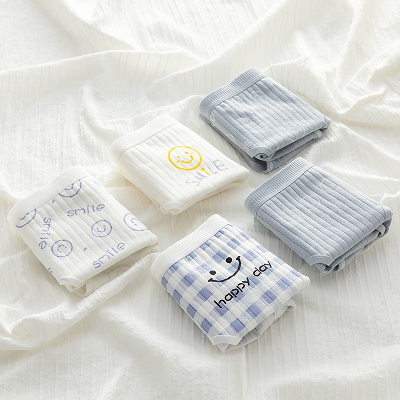Quần Lót Cotton Lưng Vừa Thoáng Khí In Họa Tiết Mặt Cười Đáng Yêu Cho Nữ