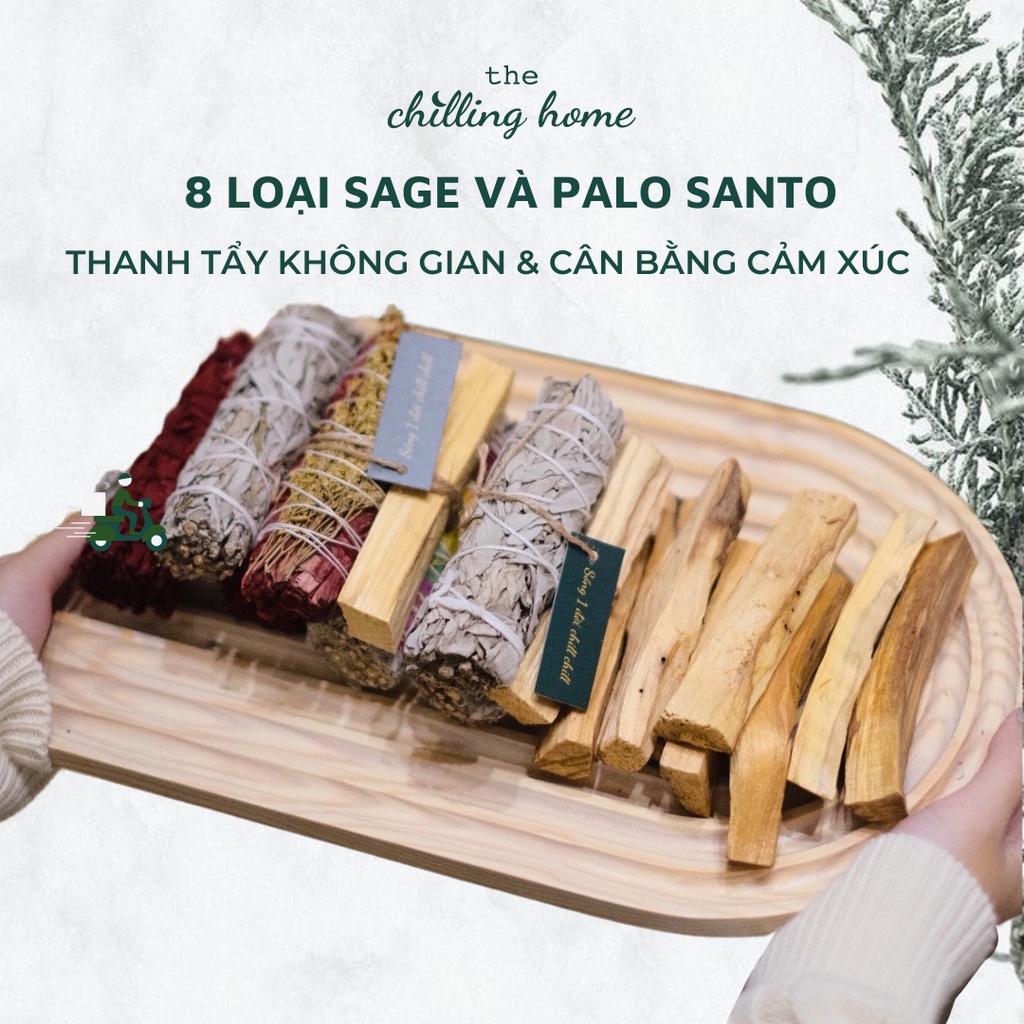 Blue Sage/White Sage/Dragon Sage/Charka Sage/Palo Santo (Gỗ trắc xanh) & các loại thảo mộc xông nhà thu hút năng lượng