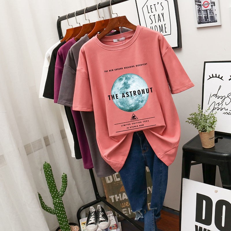 Áo thun SUXI tay ngắn dáng rộng in họa tiết thời trang cho nữ