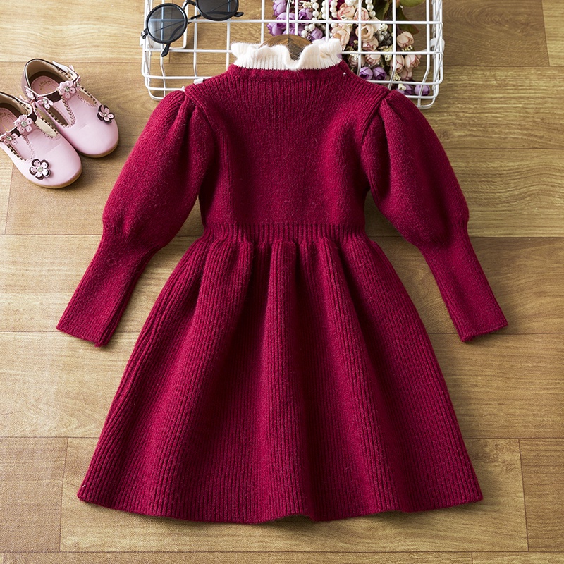 Đầm sweater NNJXD vải dệt kim tay dài đính nơ to thời trang thu đông cho bé gái 1-6 tuổi