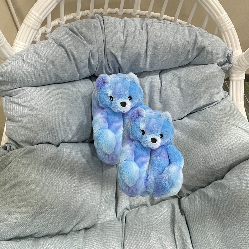 Tại chỗ teddy bear slipper thêu mắt túi với sang trọng gấu bông dép búp bê quà tặng con trai