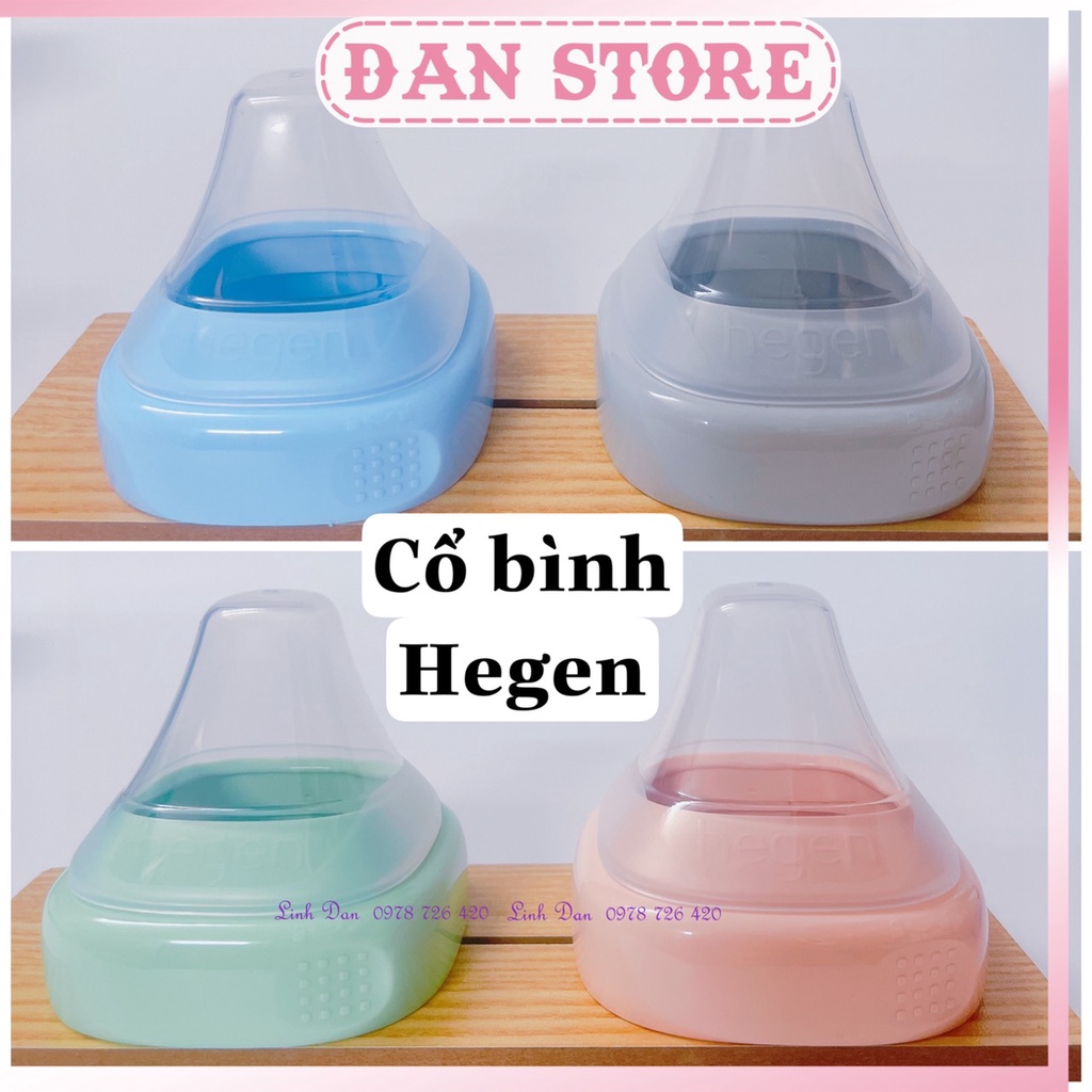 Cổ bình hegen màu xanh dương, hồng, ghi, trắng, xanh lá chính hãng. Cổ bình và nắp đậy núm ti hegen chính hãng