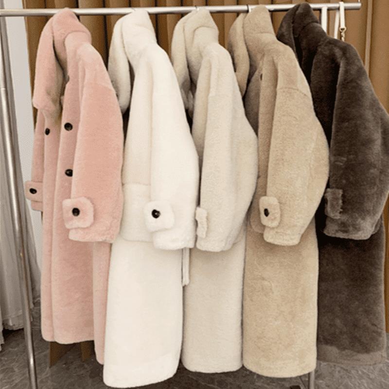 [S N ph m] Áo Khoác Lông Cừu Dày Dáng Dài Cổ Đứng Hai Hàng Nút Cài Phong Cách Hàn Quốc Dễ Phối Đồ Mùa Đông Cho Nữ