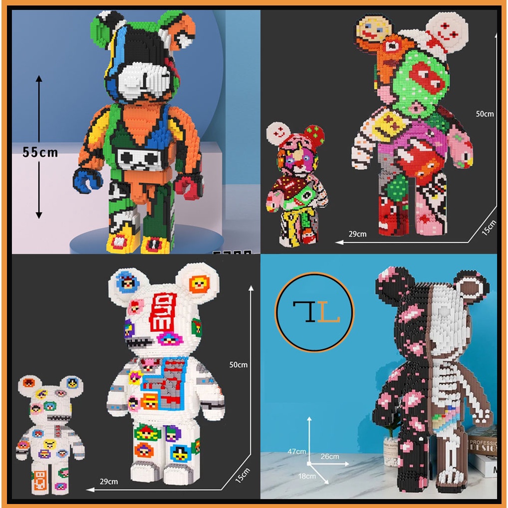 Lego Bearbrick Cỡ Lớn Size 55cm, Đồ Chơi Lắp Ráp Gấu Bearbrick Nhiều